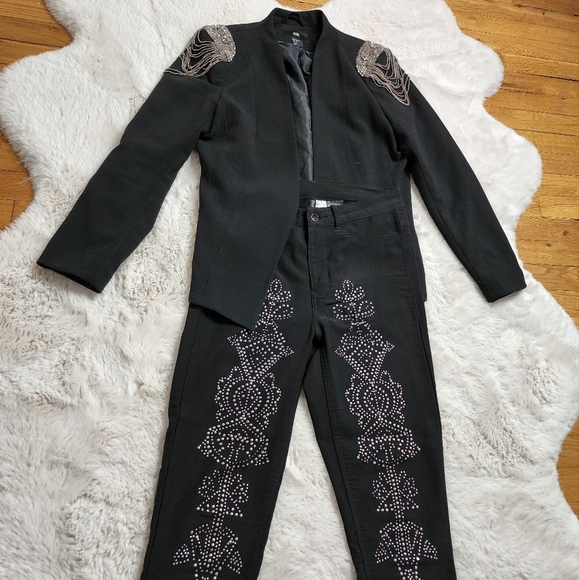 Rare H&M Black Beading High Waisted Strechy Streight Leg Pants Co ord Set - Picture 13 of 16